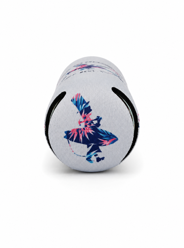 Lost Boy Koozie - Floral in Dusty Blue — underview, navy coral and pink floral surfer graphic | Lost Boy Creations Key West