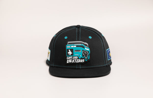 Ghetto Blaster high crown all fabric snapback hat front view with rubber boombox logo | Lost Boy Creations Key West