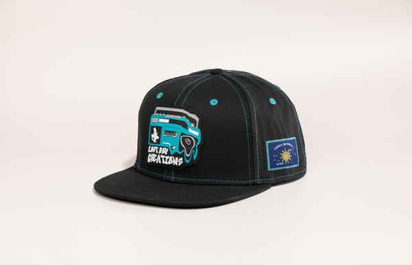 Ghetto Blaster high crown all fabric snapback hat side view with Conch Republic flag patch | Lost Boy Creations Key West