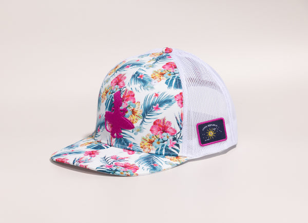 Floral-patterned cap with a patch 