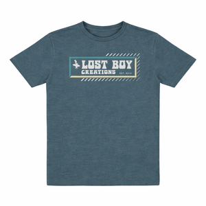 Blue t-shirt with 'Lost Boy Creations' logo 