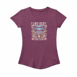 Purple t-shirt with 'Lost Girl Creations' graphic 