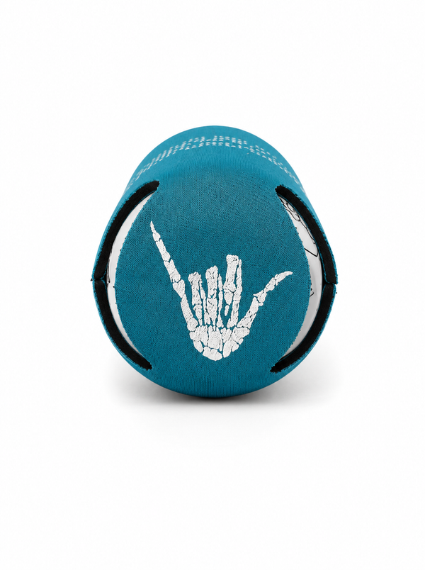 Lost Boy Koozie - Lost Boy Noun in Deep Teal — underview, white skeleton shaka graphic | Lost Boy Creations Key West