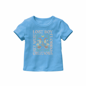 Blue t-shirt with text and graphics 