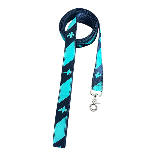 LBC “Good Boy” Leash in Navy and Aqua — product shot, nylon leash with Lost Boy logo | Lost Boy Creations Key West