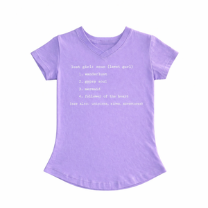 Purple t-shirt with white text 