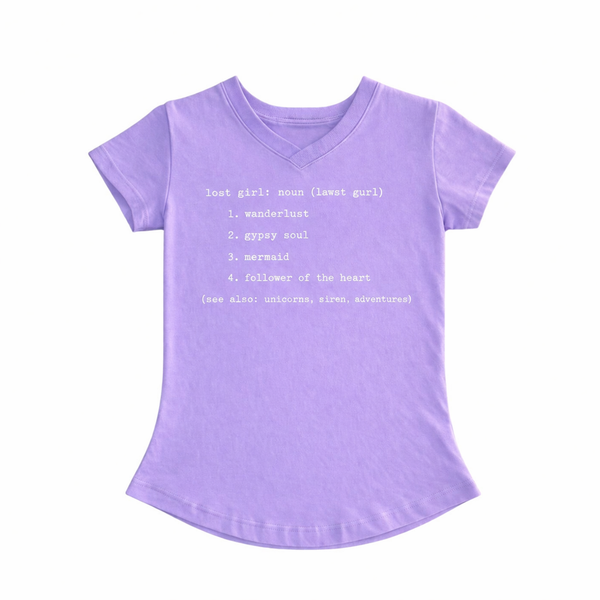 Purple t-shirt with white text 