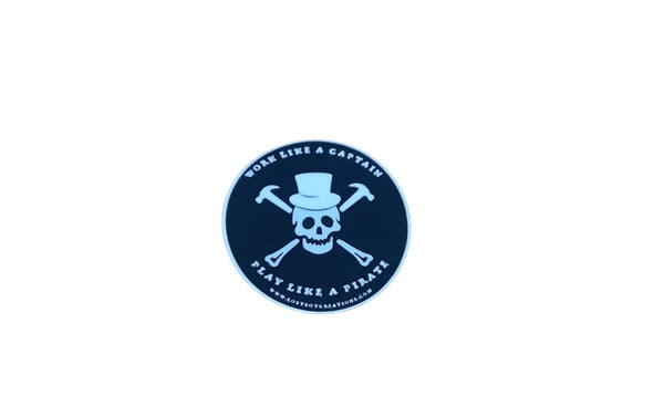 Lost Boy Creations pirate sticker with skull and island pirate graphic work like a captain play like a pirate | Lost Boy Creations Key West