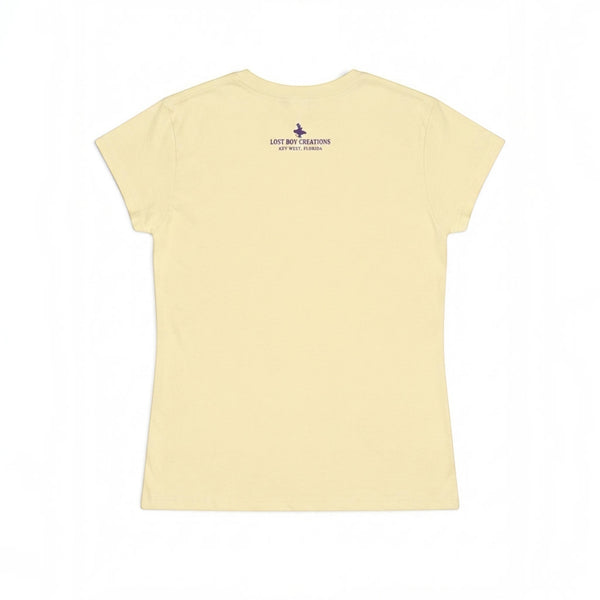 Women's Lost Girl Starfish Tee lemon yellow tee back view with Lost Boy Creations Key West Florida logo at neckline | Lost Boy Creations Key West