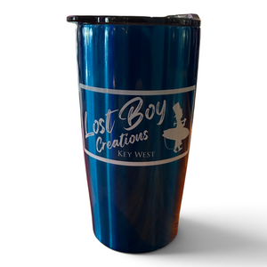 LBC 20oz Himalayan Tumbler in Blue — tumbler, blue stainless-steel body with white logo | Lost Boy Creations Key West