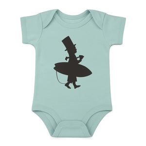 Kid's Lost Boy in Training Onesie in Fern — front view, black LBC silhouette graphic on green baby bodysuit | Lost Boy Creations Key West