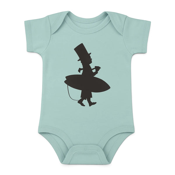 Kid's Lost Boy in Training Onesie in Fern — front view, black LBC silhouette graphic on green baby bodysuit | Lost Boy Creations Key West