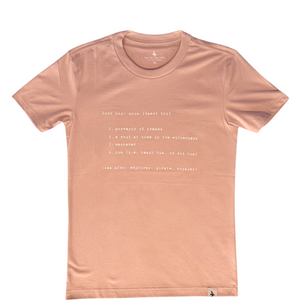Pink t-shirt with text 