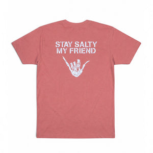 Stay Salty Shaka 2.0 in Dusty Blush — back flat lay, white Stay Salty slogan | Lost Boy Creations Key West