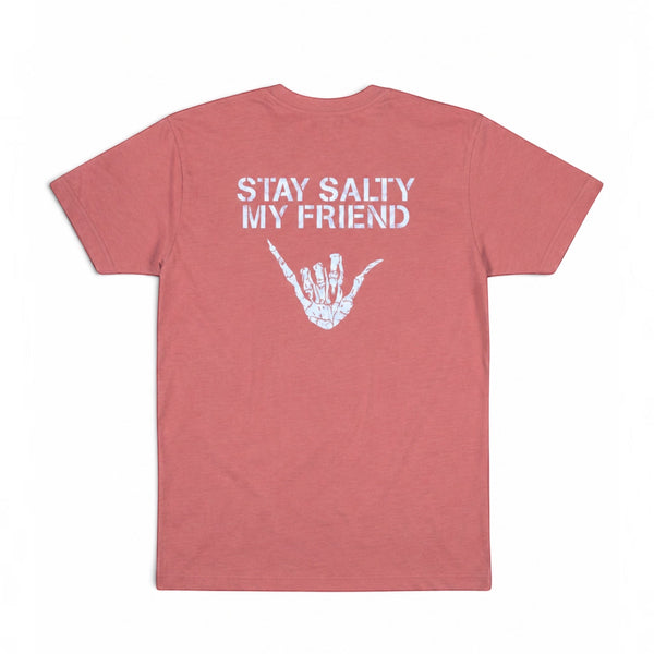 Stay Salty Shaka 2.0 in Dusty Blush — back flat lay, white Stay Salty slogan | Lost Boy Creations Key West