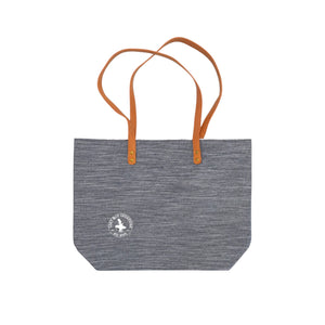 LBC Tote Bag in Charcoal — front flat lay, white LBC Key West circular logo on bottom right corner | Lost Boy Creations Key West