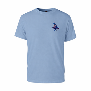 Men's Floral Surfer Tee in Dusty Blue — front flat lay, LBC logo on left chest | Lost Boy Creations Key West