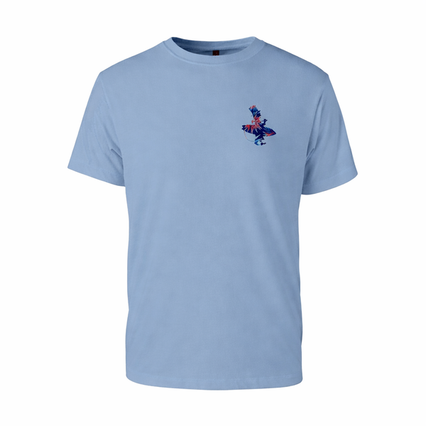 Men's Floral Surfer Tee in Dusty Blue — front flat lay, LBC logo on left chest | Lost Boy Creations Key West