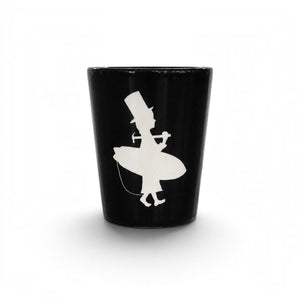 Lost Boy Creations LBC Shot Glass in black ceramic featuring oversized white Lost Boy surfer silhouette icon on front | Lost Boy Creations Key West
