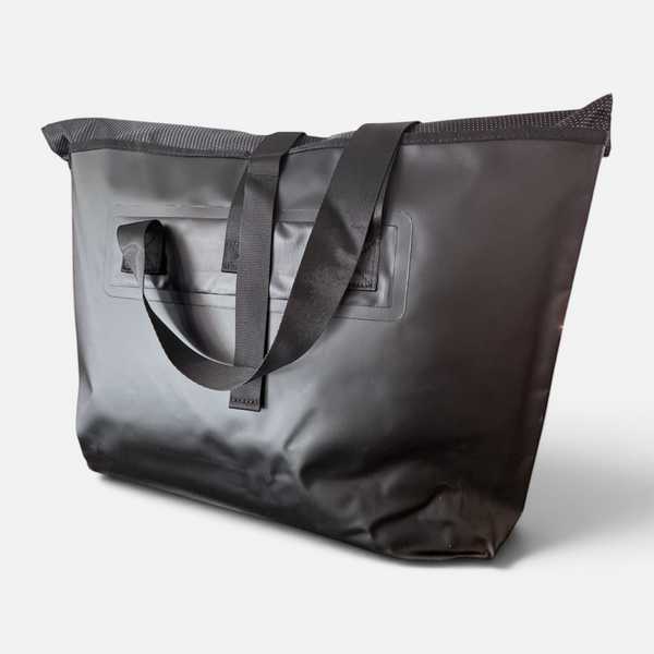 On Deck Dry Bag in Black — side view, roll-top closure and carry straps | Lost Boy Creations Key West