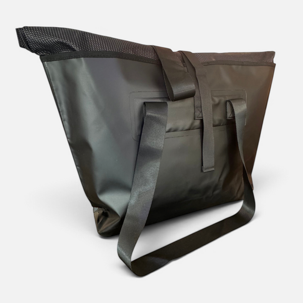 On Deck Dry Bag in Black — shoulder strap detail, water-resistant tarpaulin | Lost Boy Creations Key West