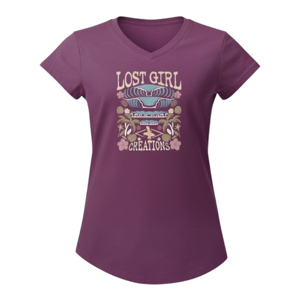 Kid's Tahiti Tee in Dragonfruit — front view on mannequin, tropical Lost Girl surfboard graphic | Lost Boy Creations Key West