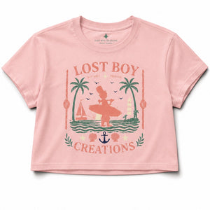 Women's Cropped Beach Day Tee dusty blush with vintage Key West surfer graphic and soft cotton blend fabric | Lost Boy Creations Key West