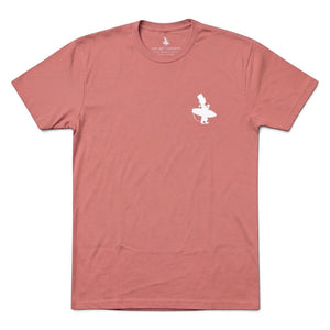 Stay Salty Shaka 2.0 Tee in Dusty Blush — front flat lay, white LBC silhouette graphic on left chest | Lost Boy Creations Key West