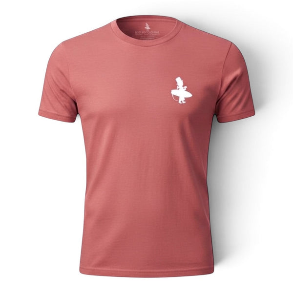 Stay Salty Shaka 2.0 Tee in Dusty Blush — front detail, white surfer silhouette graphic on chest | Lost Boy Creations Key West
