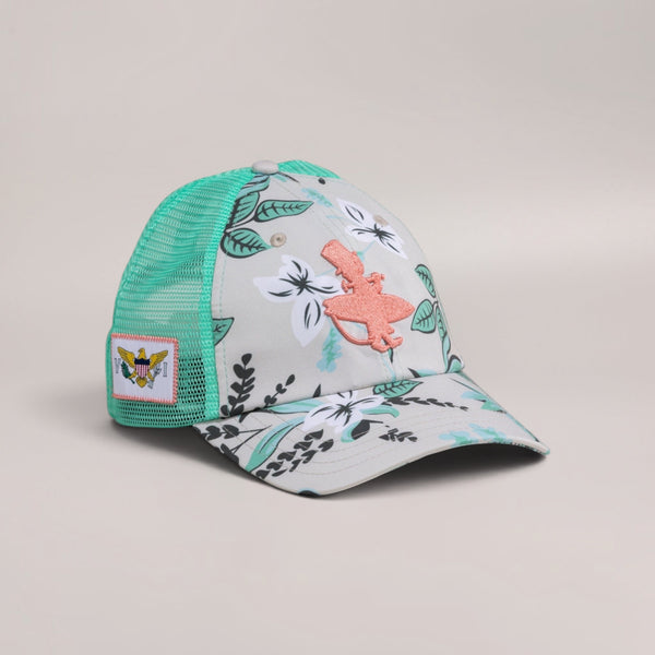 Lost Boy Creations Coral Cruiser floral print snapback hat with seafoam mesh back and coral embroidered logo
