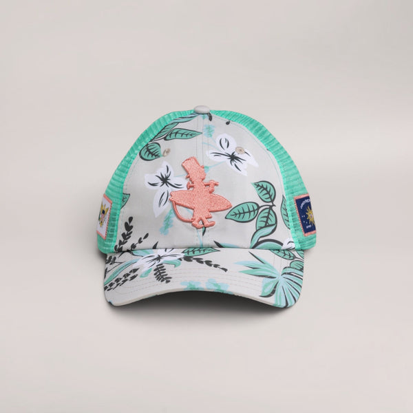 Lost Boy Creations Coral Cruiser floral snapback hat with seafoam mesh back and coral embroidered logo
