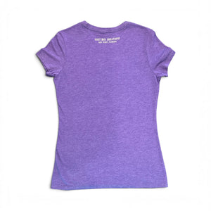 Back view of Lost Boy Creations Women's Grape Crush purple relaxed fit t-shirt with white logo detail