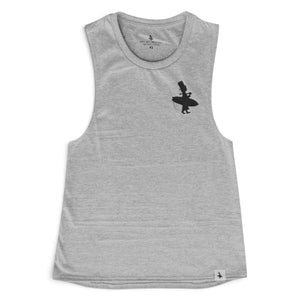 Lost Boy Creations gray muscle tank top with black Lost Boy silhouette graphic on the left chest