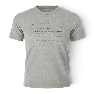 Kid's Definition Tee heather grey front view on mannequin with typewriter-style Lost Boy dictionary definition graphic | Lost Boy Creations Key West