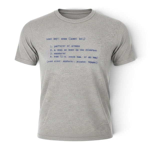 Kid's Definition Tee in Heather Grey — front view on mannequin, Lost Boy dictionary definition graphic | Lost Boy Creations Key West