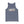 Lost Boy Creations indigo blue cotton tank top with vintage-inspired rectangular graphic on the front chest