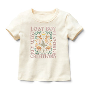 Kid's Day Trippin Tee ivory front view with mystical mushroom and moth graphic print | Lost Boy Creations Key West