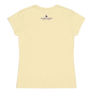 Women's Lost Girl Starfish Tee in Lemon — back flat lay, small LBC logo at nape of neck | Lost Boy Creations Key West