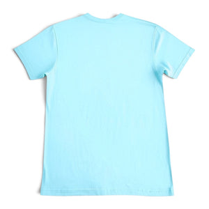 Back view of a light blue Lost Boy Creations Hammerhead Tee made from lightweight cotton fabric.