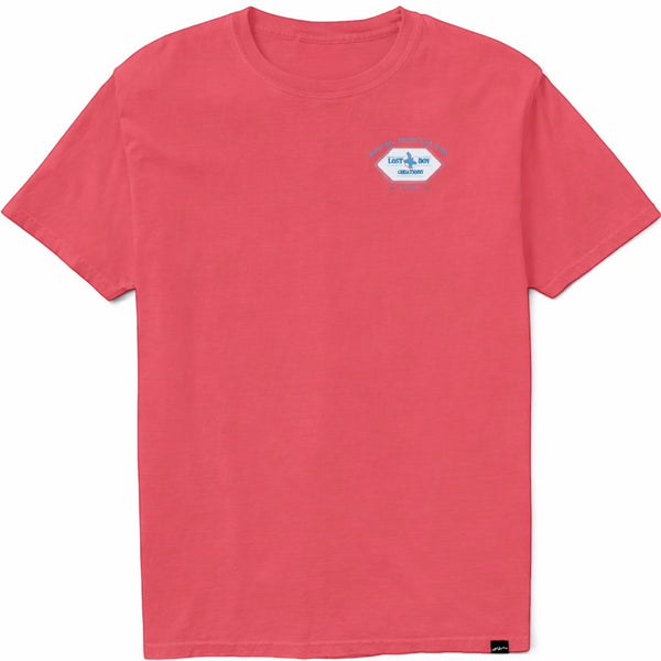 Men's Original Adventure Gear Tee in Nantucket Red — front flat lay, small Original Adventure Gear logo on chest | Lost Boy Creations Key West