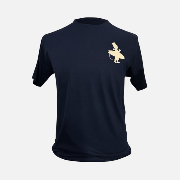 Men's Sailing Club Tee navy short sleeve tee front on-model view with Lost Boy surfer chest logo | Lost Boy Creations Key West