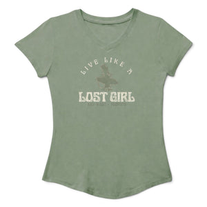 Kid's Live Like A Lost Girl Tee pea green V-neck front view with Live Like A Lost Girl graphic print | Lost Boy Creations Key West