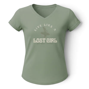 Kid's Live Like A Lost Girl Tee in Pea Green — front view on mannequin, Live Like A Lost Girl graphic print | Lost Boy Creations Key West