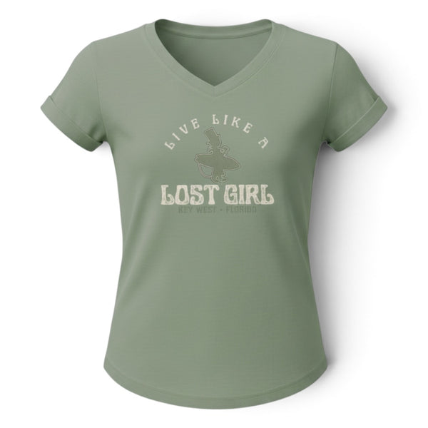 Kid's Live Like A Lost Girl Tee in Pea Green — front view on mannequin, Live Like A Lost Girl graphic print | Lost Boy Creations Key West