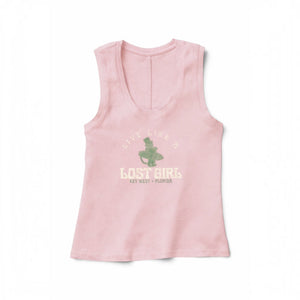 Lost Boy Creations light pink ribbed cotton tank top with a green and white graphic print on the front