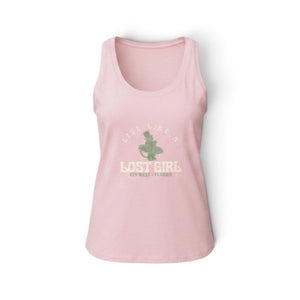 Lost Boy Creations light pink ribbed cotton tank top with Love Like a Lost Girl graphic print
