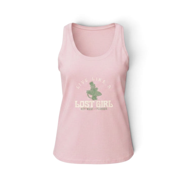 Lost Boy Creations light pink ribbed cotton tank top with Love Like a Lost Girl graphic print