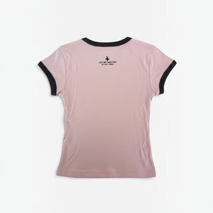 Women's Surfing Club Ringer Tee Desert Pink ringer tee back view with contrast black sleeve and neck bands | Lost Boy Creations Key West