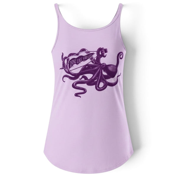 Women's Octopus Festival Tank in Lavender — back flat lay, octopus with message in a bottle graphic | Lost Boy Creations Key West