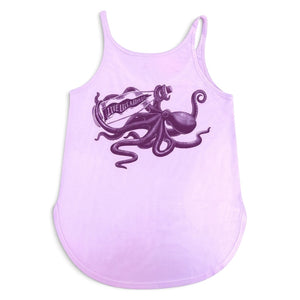 Women's Octopus Festival Tank in Lavender — back flat lay, octopus with bottle graphic | Lost Boy Creations Key West